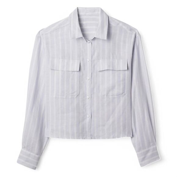 GAP 100% Linen Cropped Shirt Light Blue & White - Size XL - Picture 8 of 8